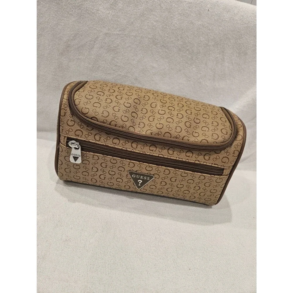 GUESS Monogram Travel Toiletry  Case Cosmetic Bag With Zipper Top Front Unisex